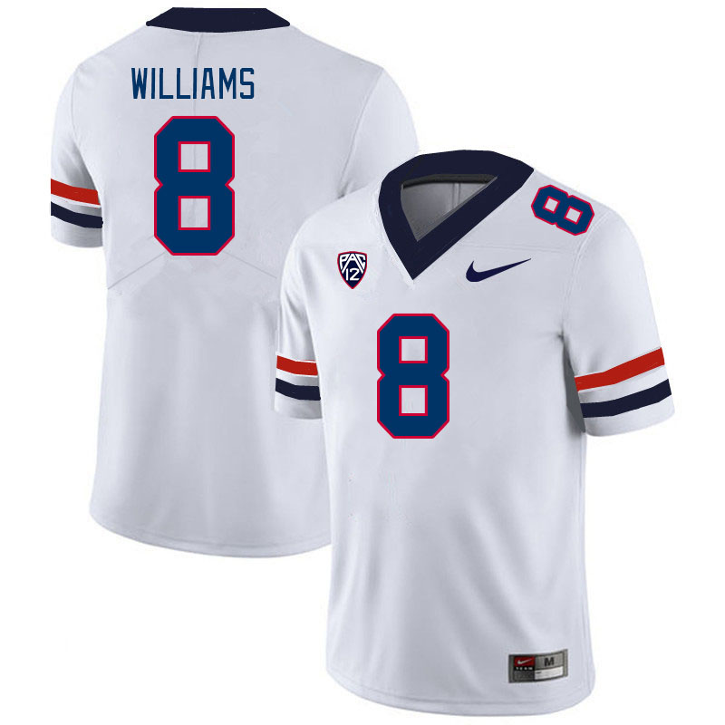 Men #8 DJ Williams Arizona Wildcats College Football Jerseys Stitched-White - Click Image to Close